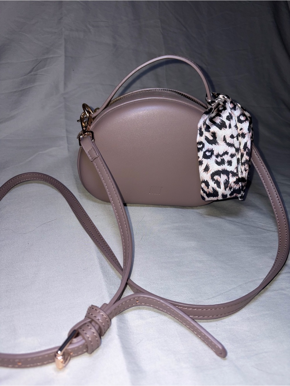 Taupe Dome Mini Crossbody with Leopard Accent Scarf